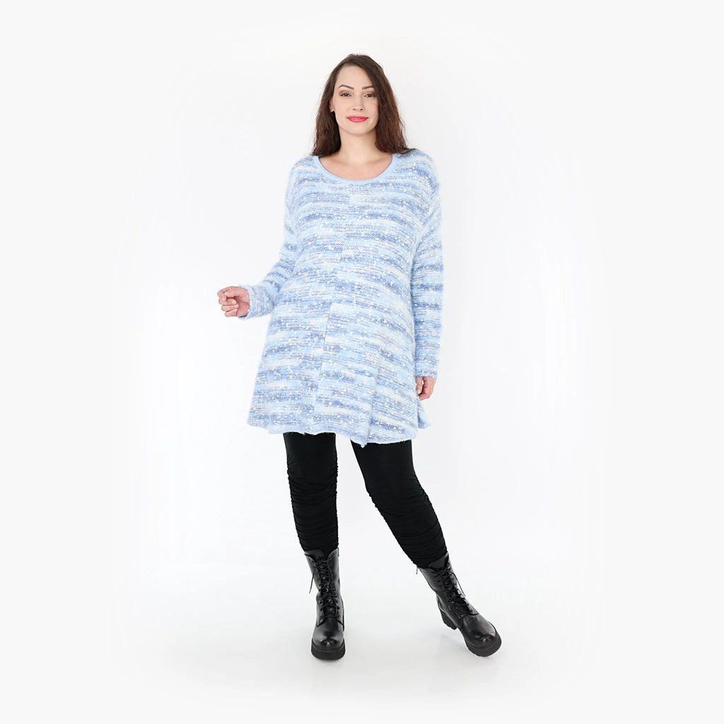  AKH Fashion Shirt in Glocken-Form, aus Materialmix, 1353.01892, Blau-Weiß, Meliert
