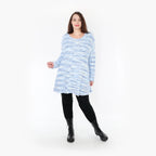  AKH Fashion Shirt in Glocken-Form, aus Materialmix, 1353.01892, Blau-Weiß, Meliert