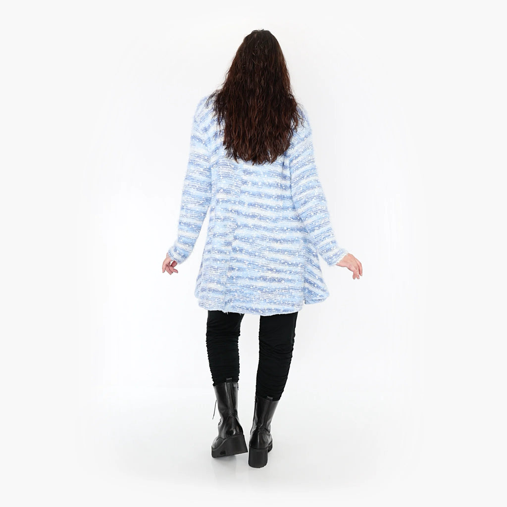  AKH Fashion Shirt in Glocken-Form, aus Materialmix, 1353.01892, Blau-Weiß, Meliert