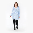 AKH Fashion Shirt in Glocken-Form, aus Materialmix, 1353.01892, Blau-Weiß, Meliert