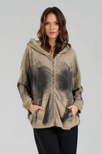  TW3 Pullover in kastiger Form, aus Baumwolle, 1047, Beige, Ausgefallen, mit Kapuze