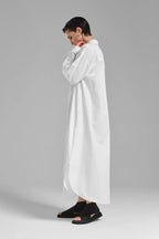  TW3 Kleid in gerundeter Form, aus Baumwolle, 1083, Weiß, Ausgefallen, mit Rucksack
