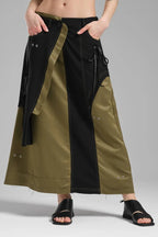  A-Form Rock von TW3 aus Polyamid, 1184, Khaki/Schwarz, Schick, Modern, Ausgefallen