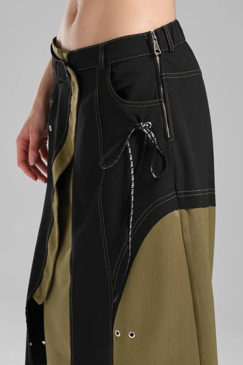  A-Form Rock von TW3 aus Polyamid, 1184, Khaki/Schwarz, Schick, Modern, Ausgefallen