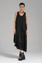  TW3 Kleid in asymmetrischer Form, aus Polyamid, 1202, Schwarz, Streifen, Ausgefallen