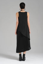  TW3 Kleid in asymmetrischer Form, aus Polyamid, 1202, Schwarz, Streifen, Ausgefallen