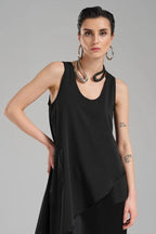  TW3 Kleid in asymmetrischer Form, aus Polyamid, 1202, Schwarz, Streifen, Ausgefallen