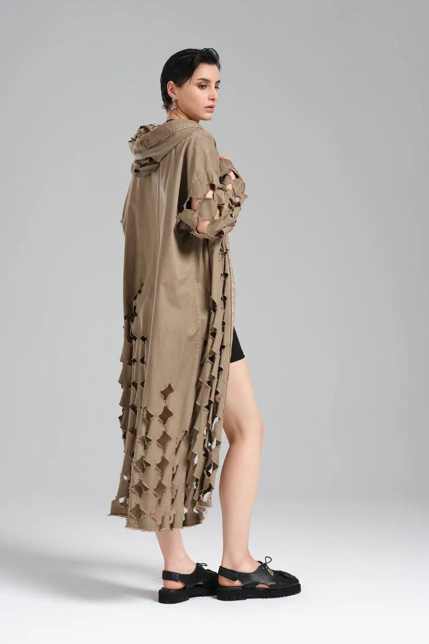  TW3 Mantel in gerader Form, aus Baumwolle, 1540, Beige, Punkte, Ausgefallen, Zeitlos