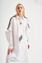  A-Form Kleid von TW3 aus feinem Materialmix, 457, Weiß, Streifen, Schick, Modern, Ausgefallen