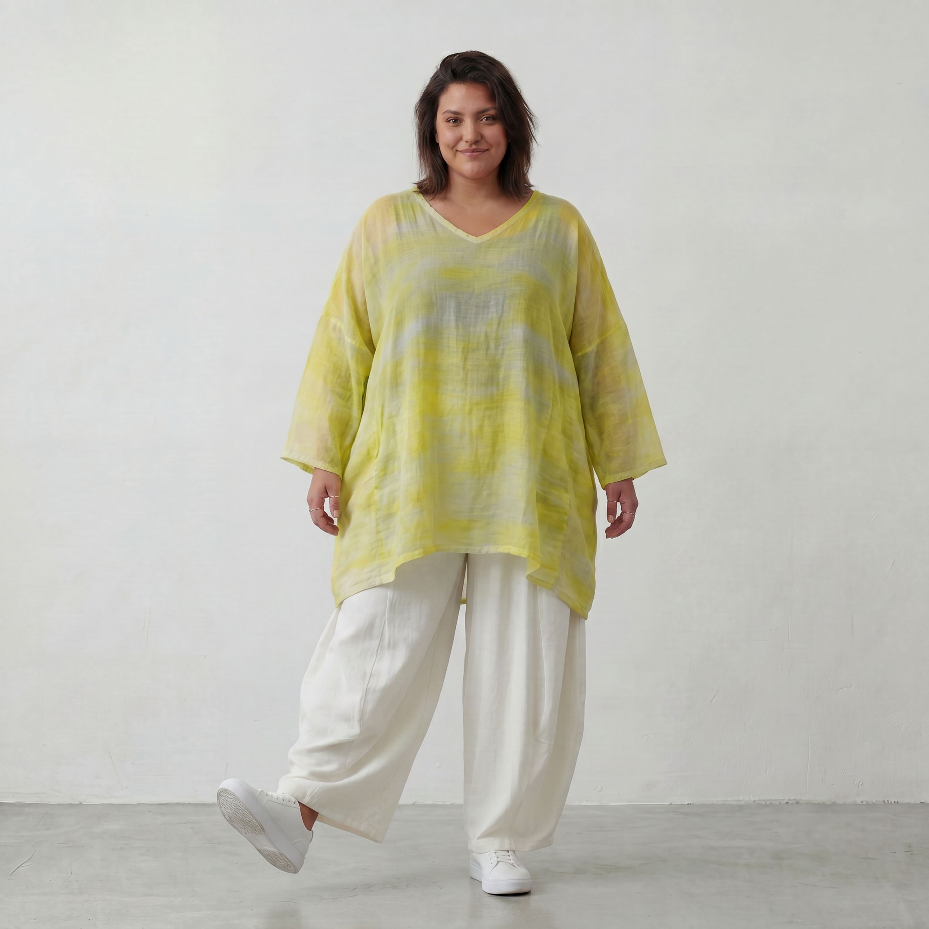 Gelb/Grau Oversize Shirt im Lagenlook weich fliessend locker ausgefallen modern zeitlos