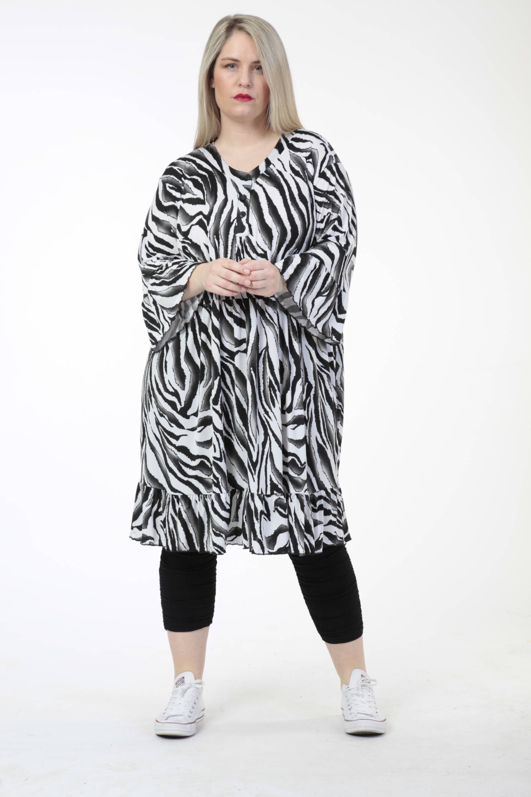  Kleid von AKH Fashion aus Materialmix, 0601.06674, Weiß-Schwarz-Grau, Zebra, Ausgefallen