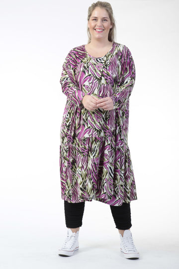  Bigshirt von AKH Fashion aus Viskose in gerader Form, 0733.06363, Natur-Lila, Schick, Modern