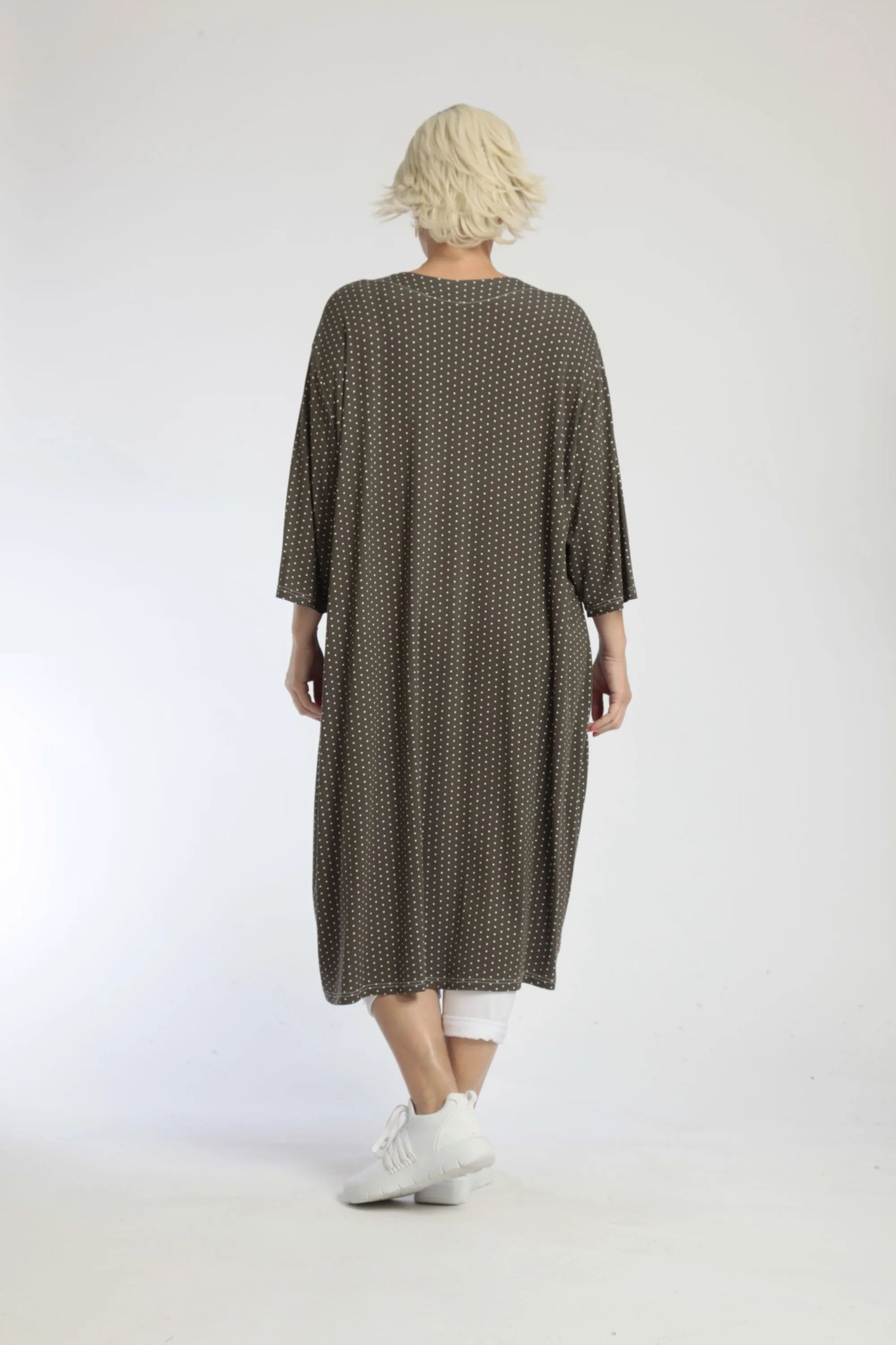  Kleid von AKH Fashion aus Viskose in gerader Form, 1047.05196, Taupe-Punkte-Klein, Schick