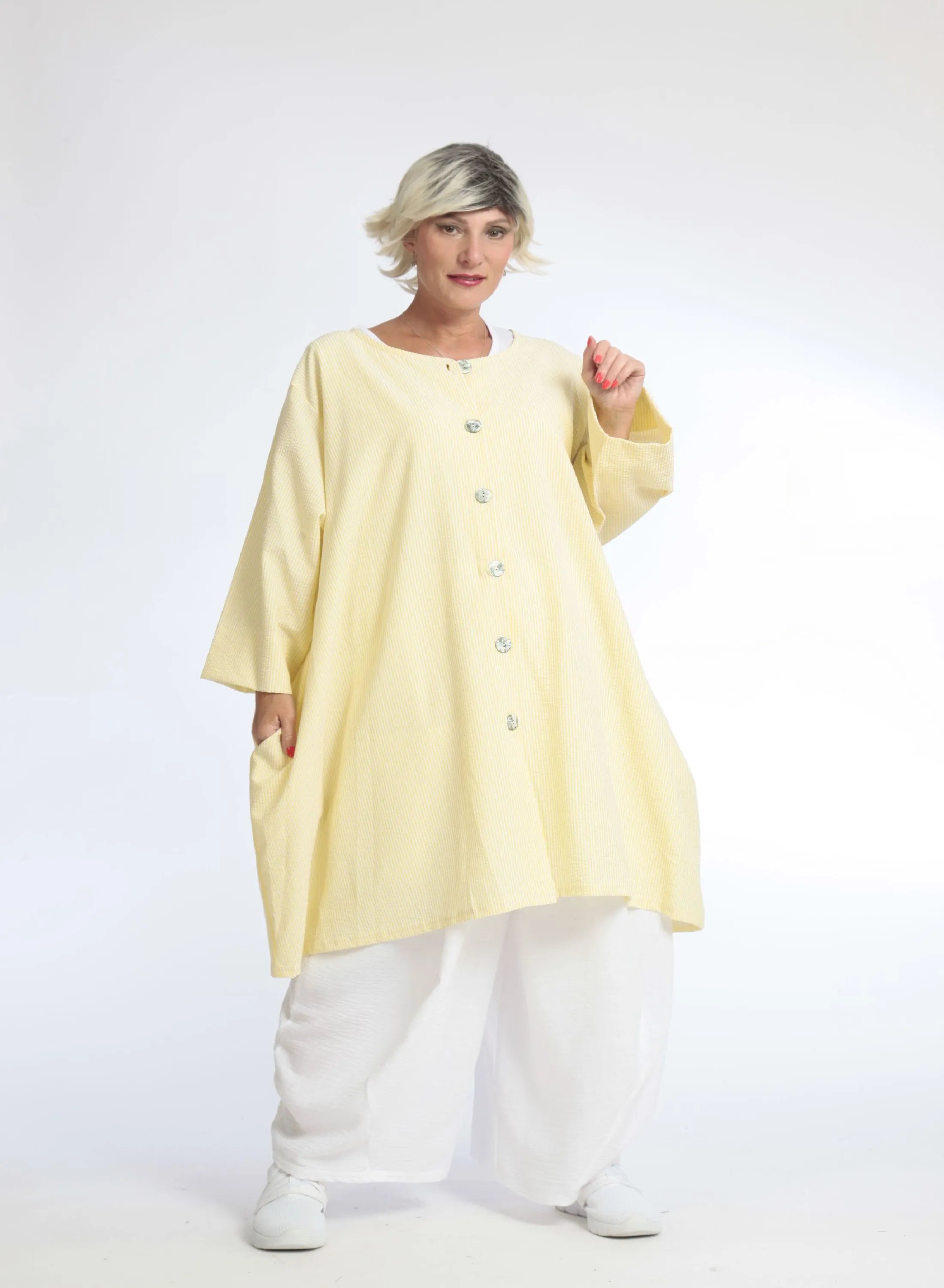  A-Form Bluse von AKH Fashion aus Baumwolle, 1058.06836, Gelb, Schick, Modern, Bequem