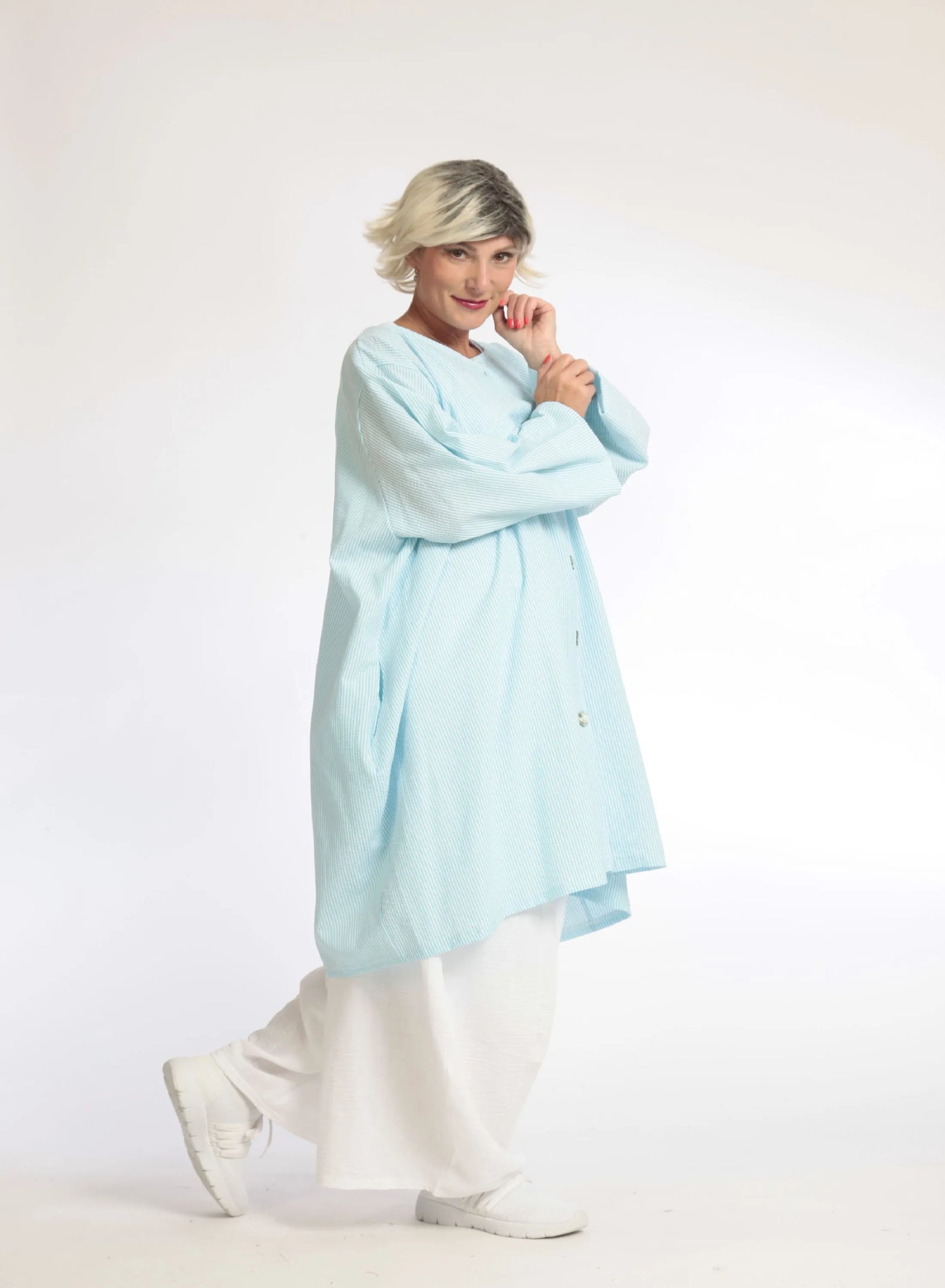  A-Form Bluse von AKH Fashion aus Baumwolle, 1058.06836, Hellblau, Unifarben, Ausgefallen