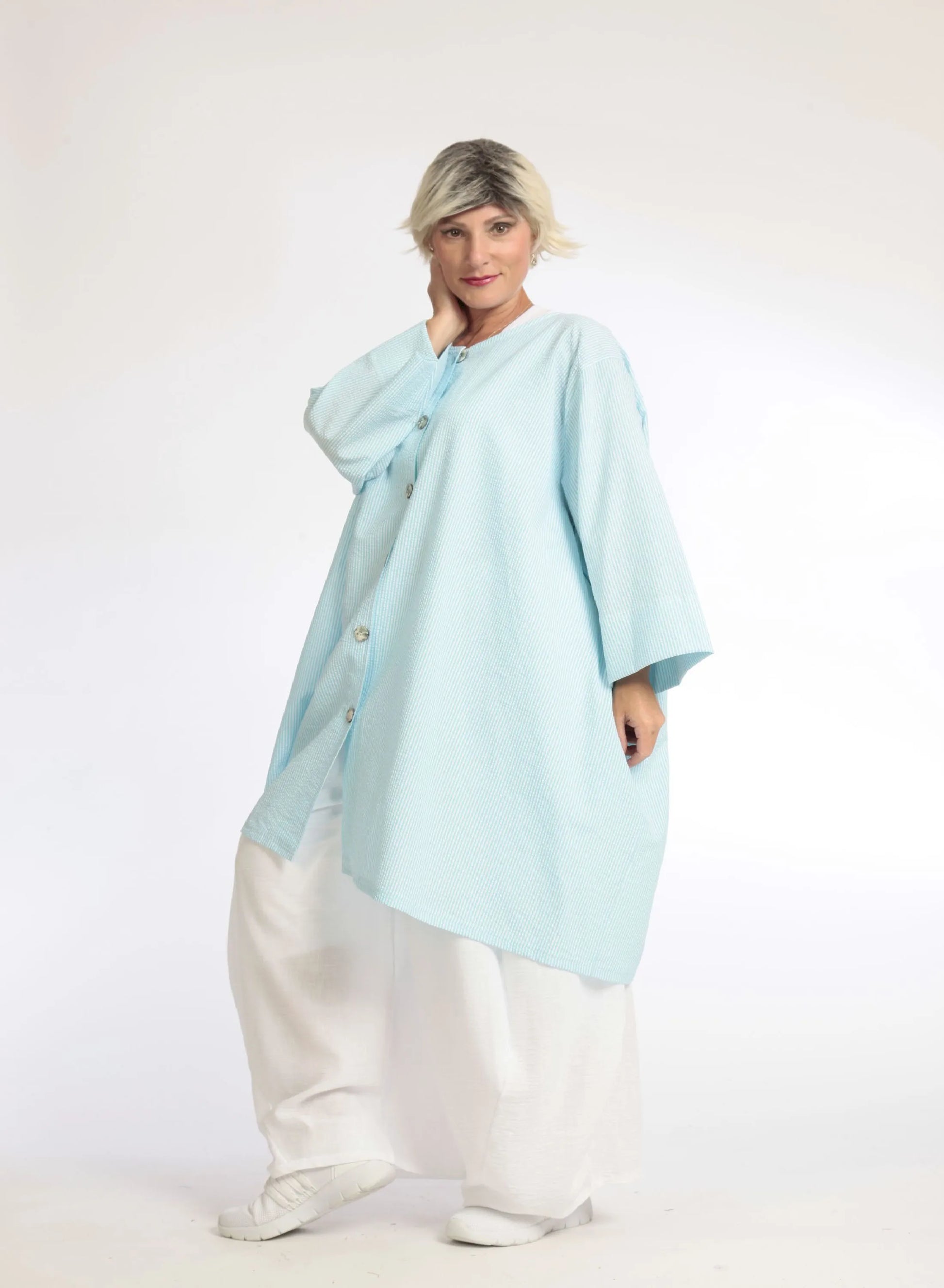  A-Form Bluse von AKH Fashion aus Baumwolle, 1058.06836, Hellblau, Unifarben, Ausgefallen