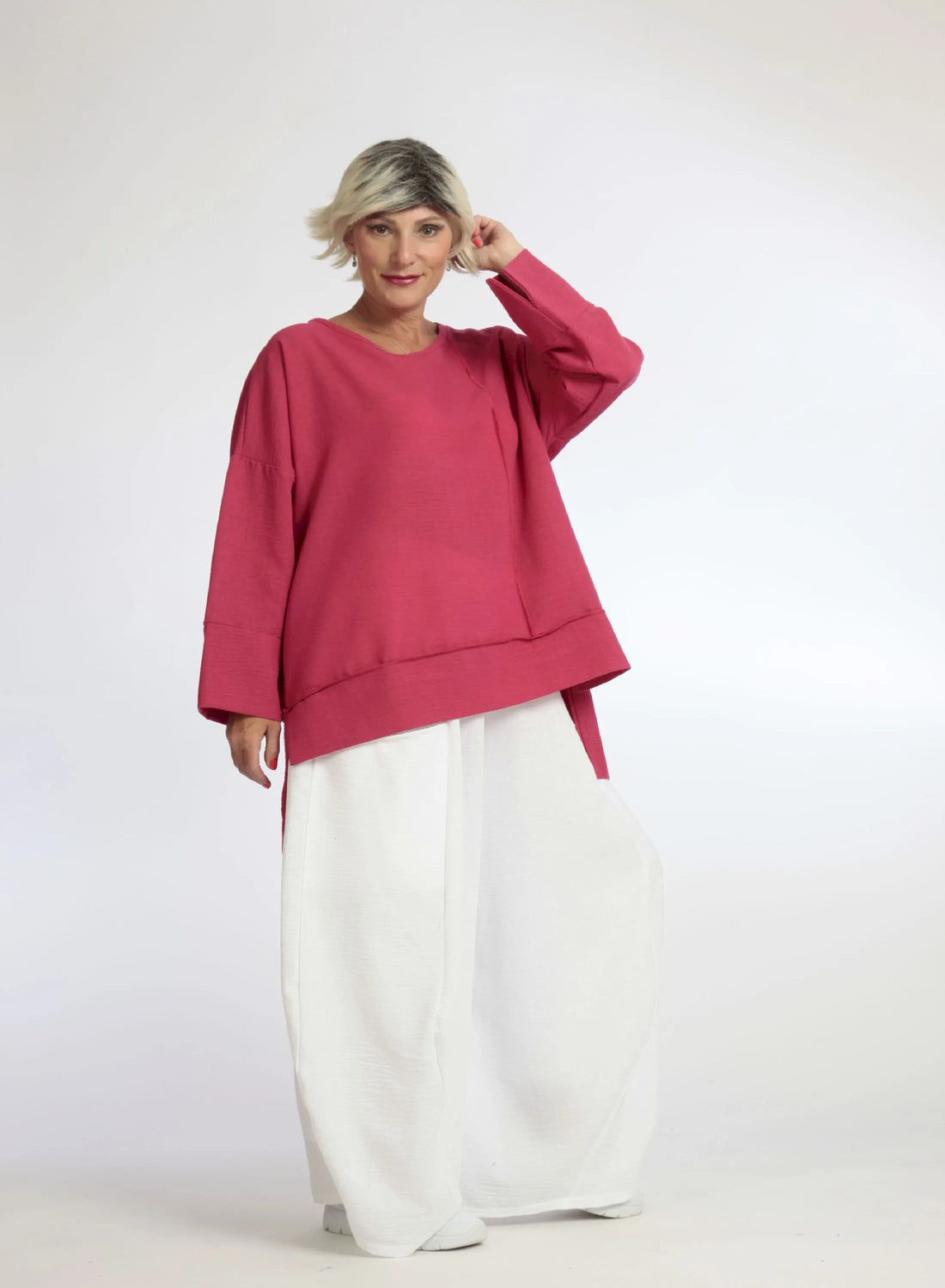  Bigshirt von AKH Fashion aus Viskose in gerader Form, 1060.06839, Fuchsia, Unifarben, Schick