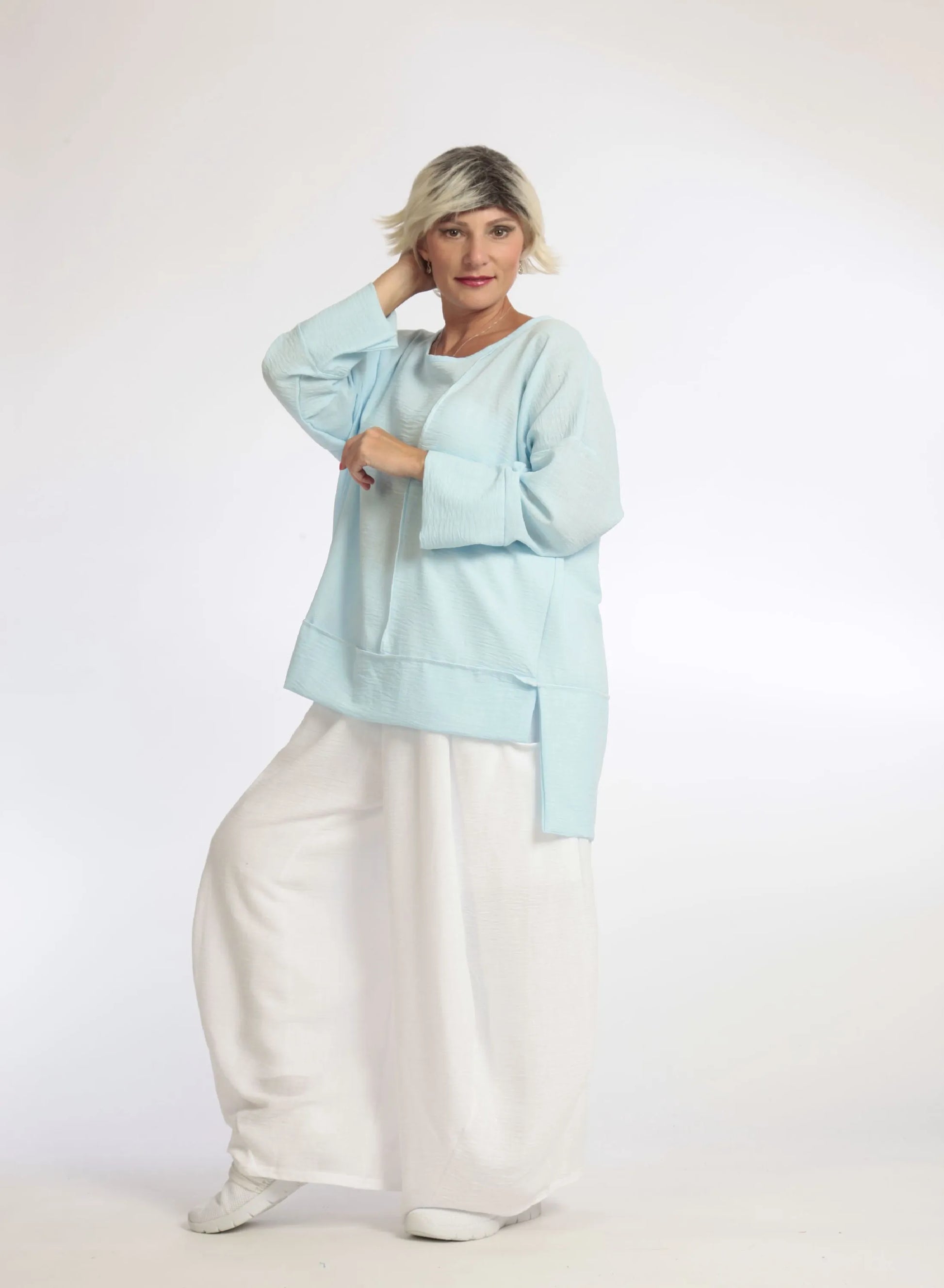  Bigshirt von AKH Fashion aus Viskose in gerader Form, 1060.06839, Hellblau, Schick, Modern