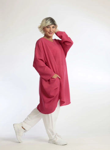  Kleid von AKH Fashion aus Viskose in gerundeter Form, 1060.06841, Fuchsia, Schick, Modern