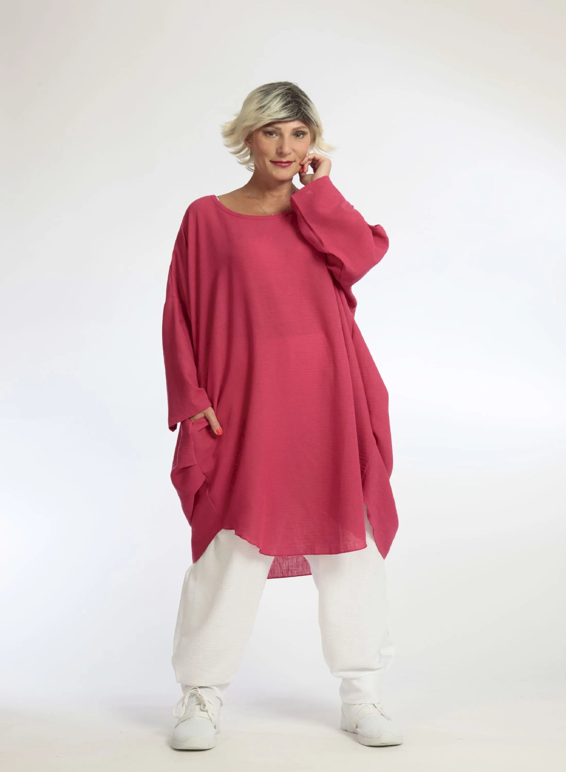  Kleid von AKH Fashion aus Viskose in gerundeter Form, 1060.06841, Fuchsia, Schick, Modern