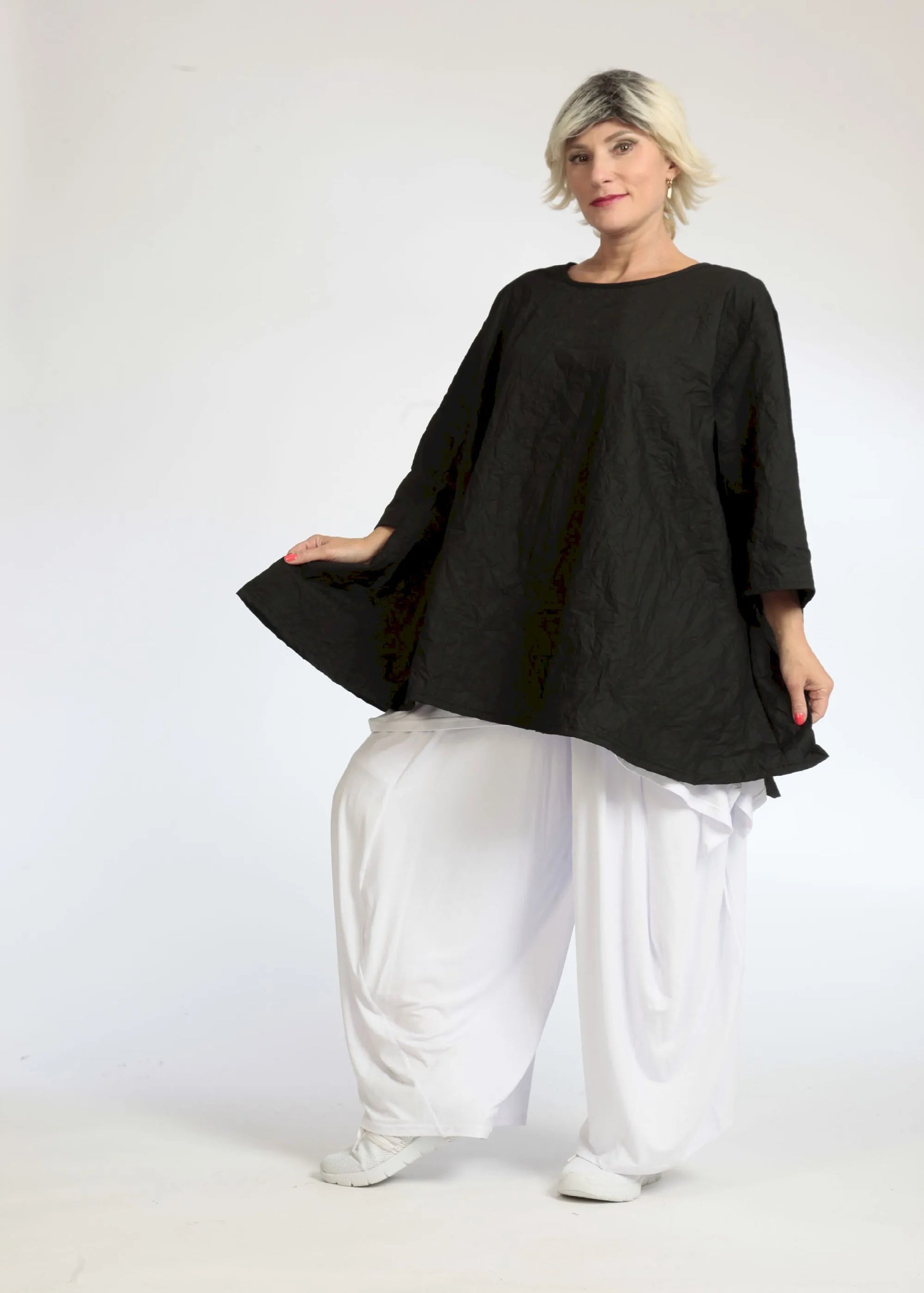  A-Form Bigshirt von AKH Fashion aus Materialmix, 1062.00593, Schwarz, Unifarben, Ausgefallen