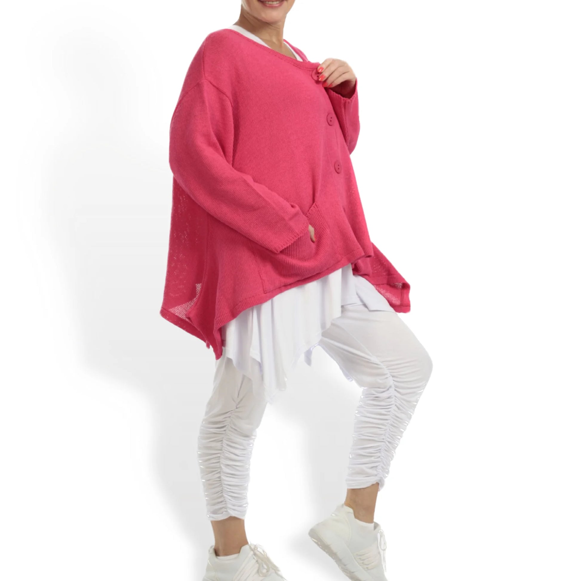  A-Form Jacke in leuchtendem Fuchsia aus leichter Baumwolle für lässigen Plus Size Chic