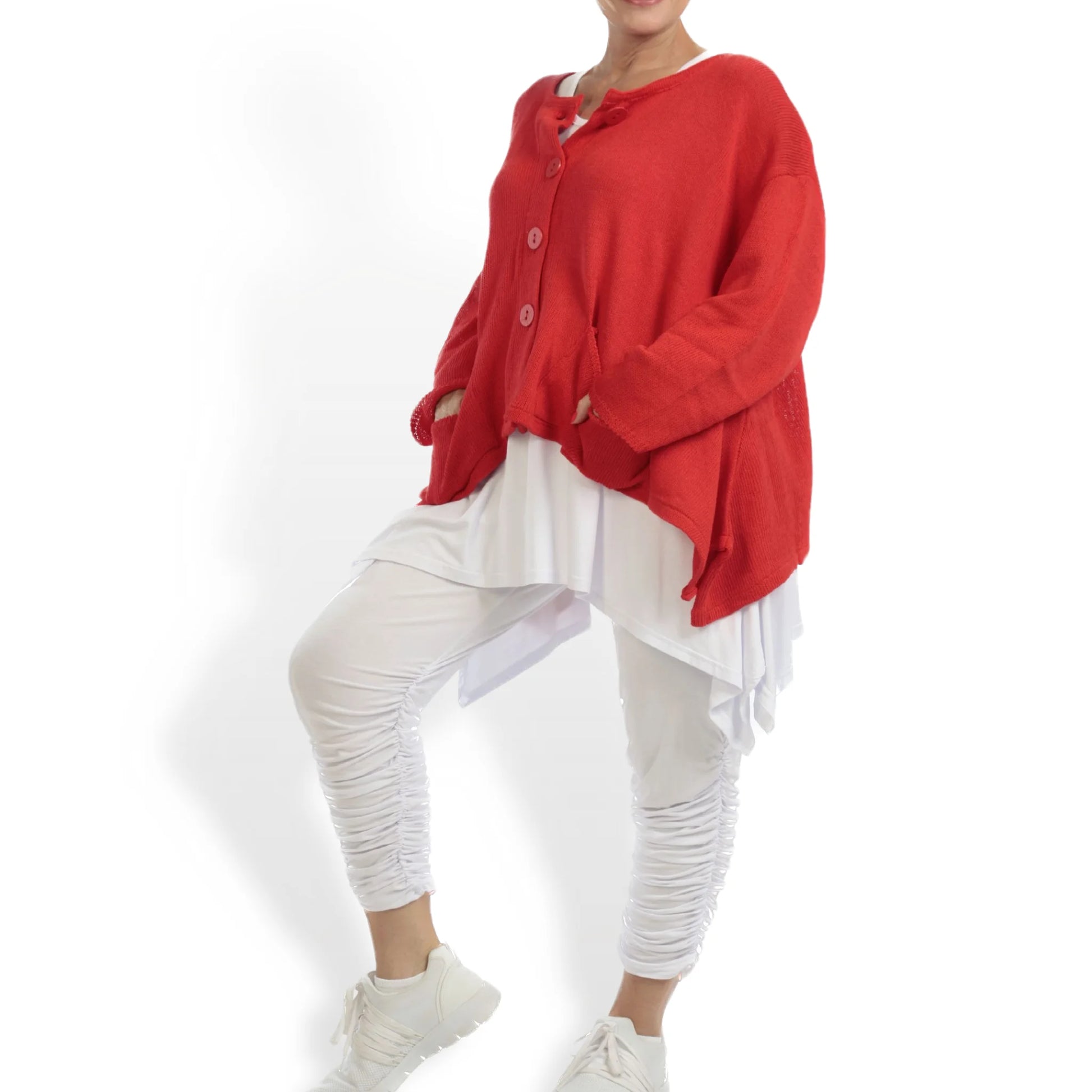  A-Form Baumwolljacke in zeitlosem Rot mit 7/8-Ärmeln für lässigen Chic im Frühjahr/Sommer