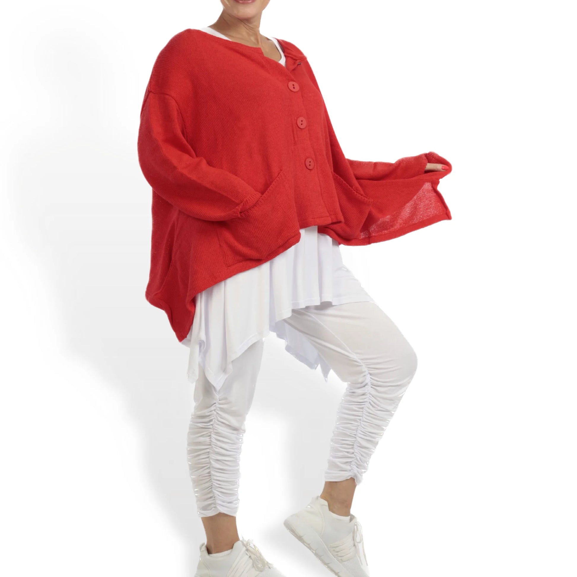  A-Form Baumwolljacke in zeitlosem Rot mit 7/8-Ärmeln für lässigen Chic im Frühjahr/Sommer