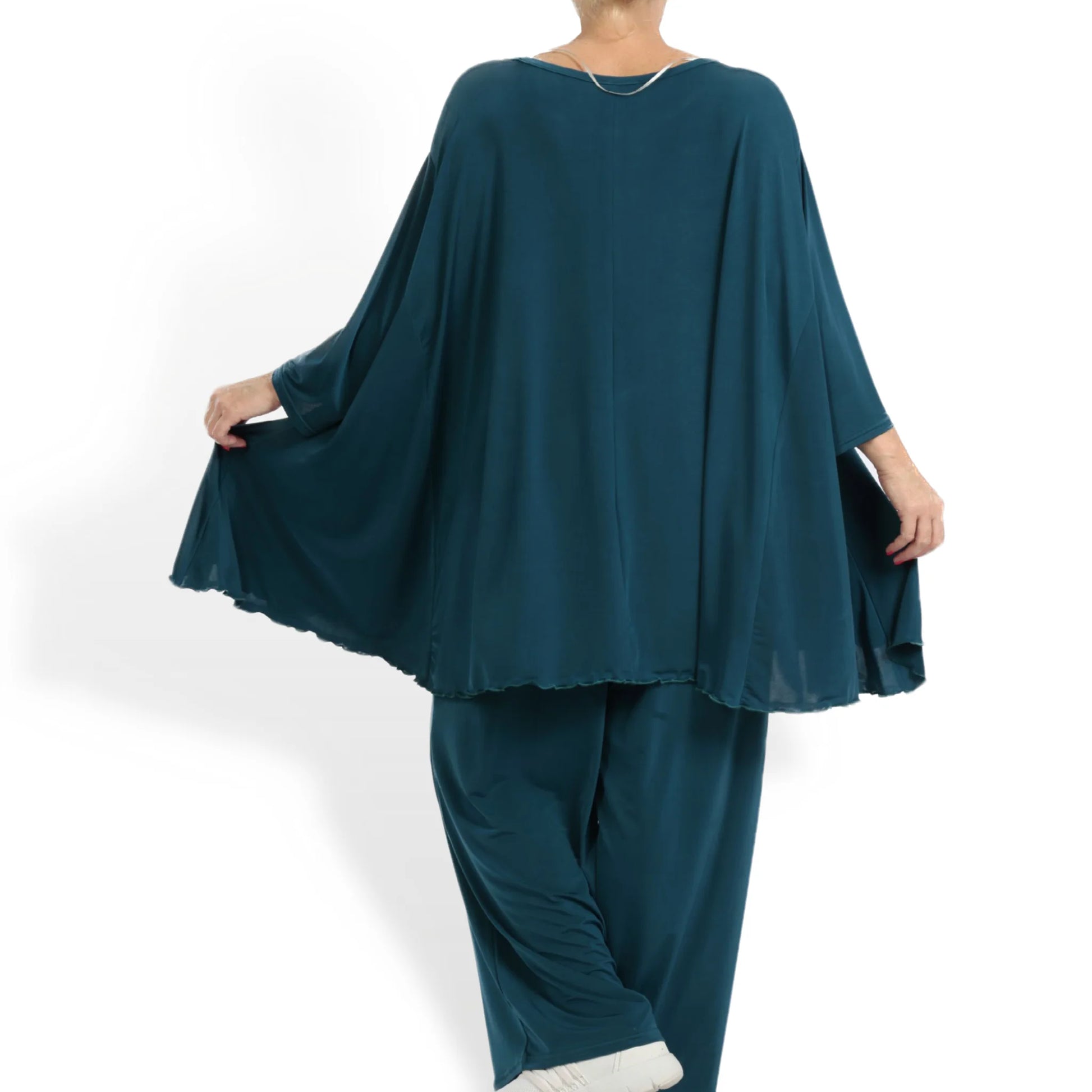  Elegantes A-Form Shirt in schickem Petrol mit luftigem Slinky-Material in Plus Size