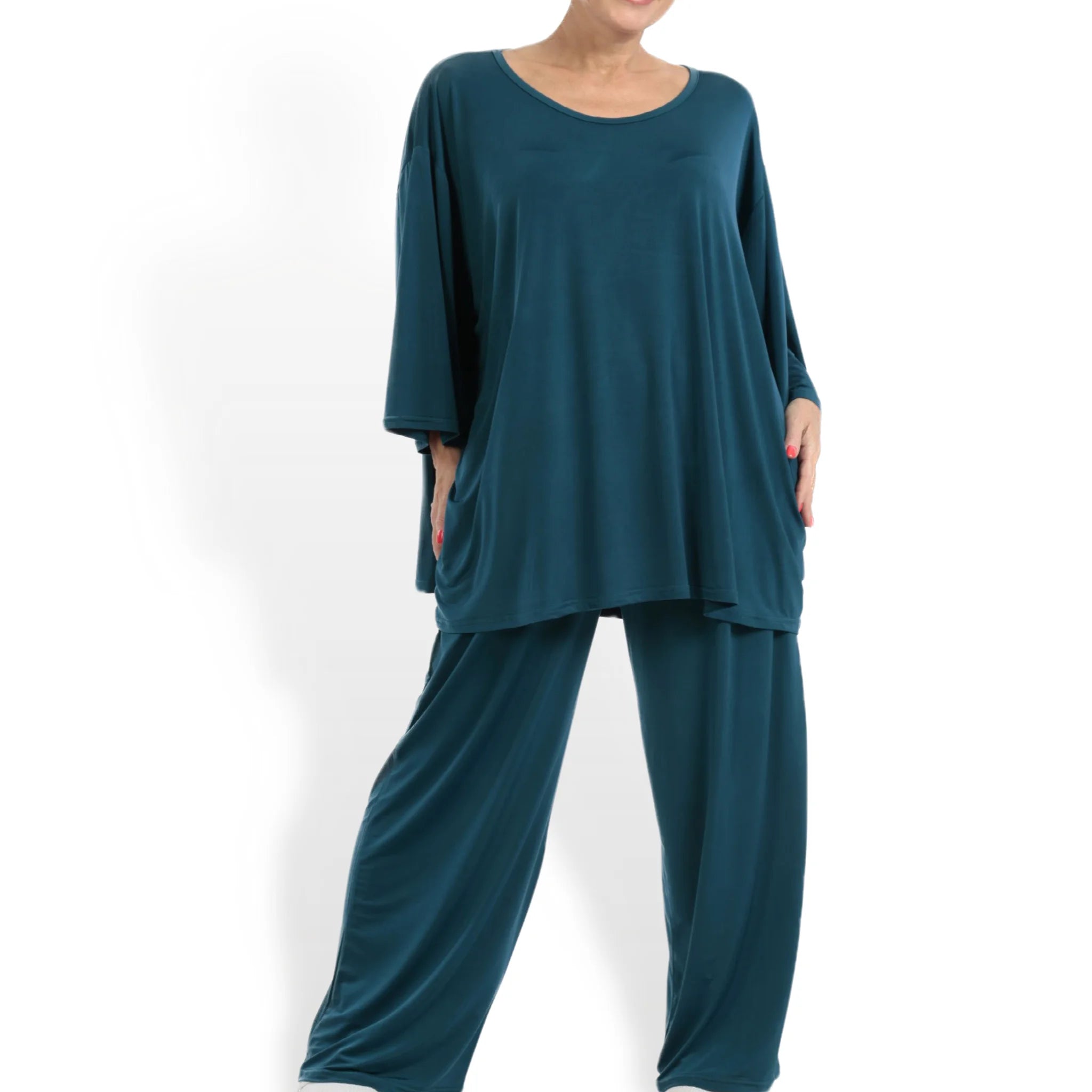  AKH Fashion Bigshirt in kastiger Form, aus Viskose, 1111.06543, Petrol, Schick, Modern