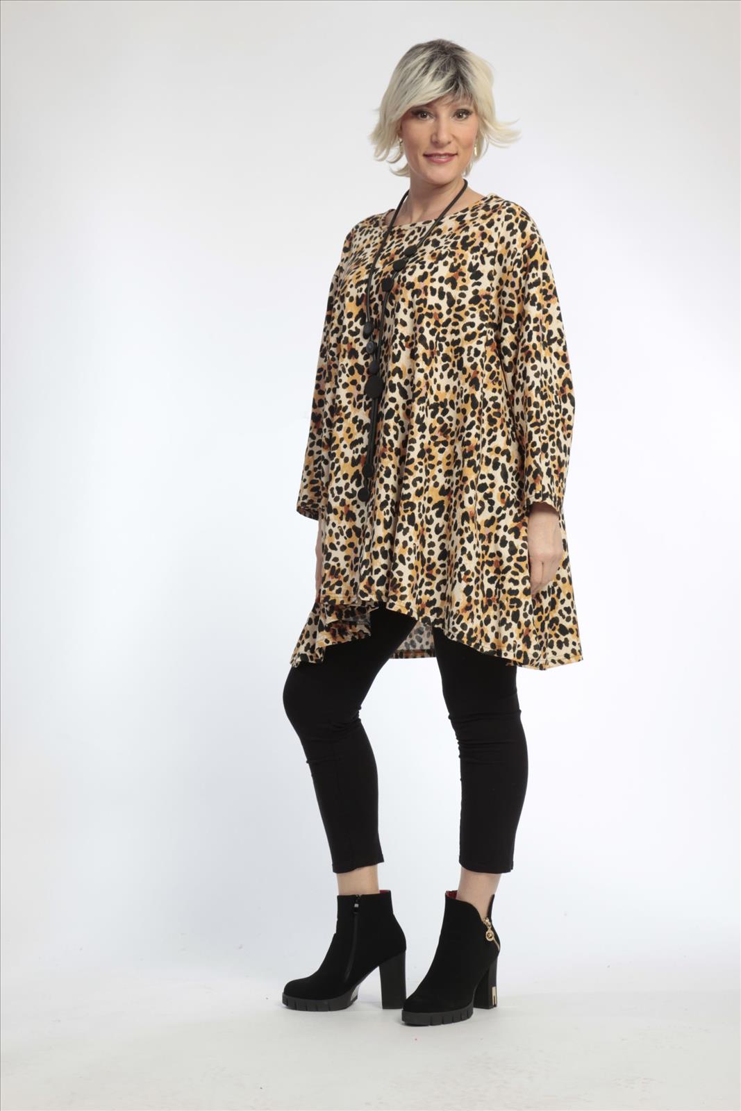  A-Form Bigshirt von AKH Fashion aus Viskose, 0829.00593, Natur-Schwarz, Leopard, Ausgefallen