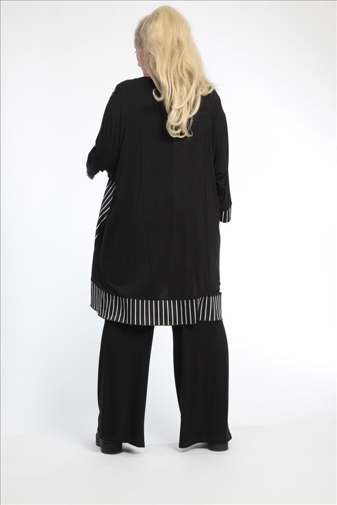  Oversize A-Form Shirt mit Schwarz-Weiß-Streifen und praktischen Taschen für Plus Size Fashion