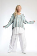  AKH Fashion Jacke in gerundeter Form, aus Viskose, 0805.00130, Türkis, Streifen, Schick