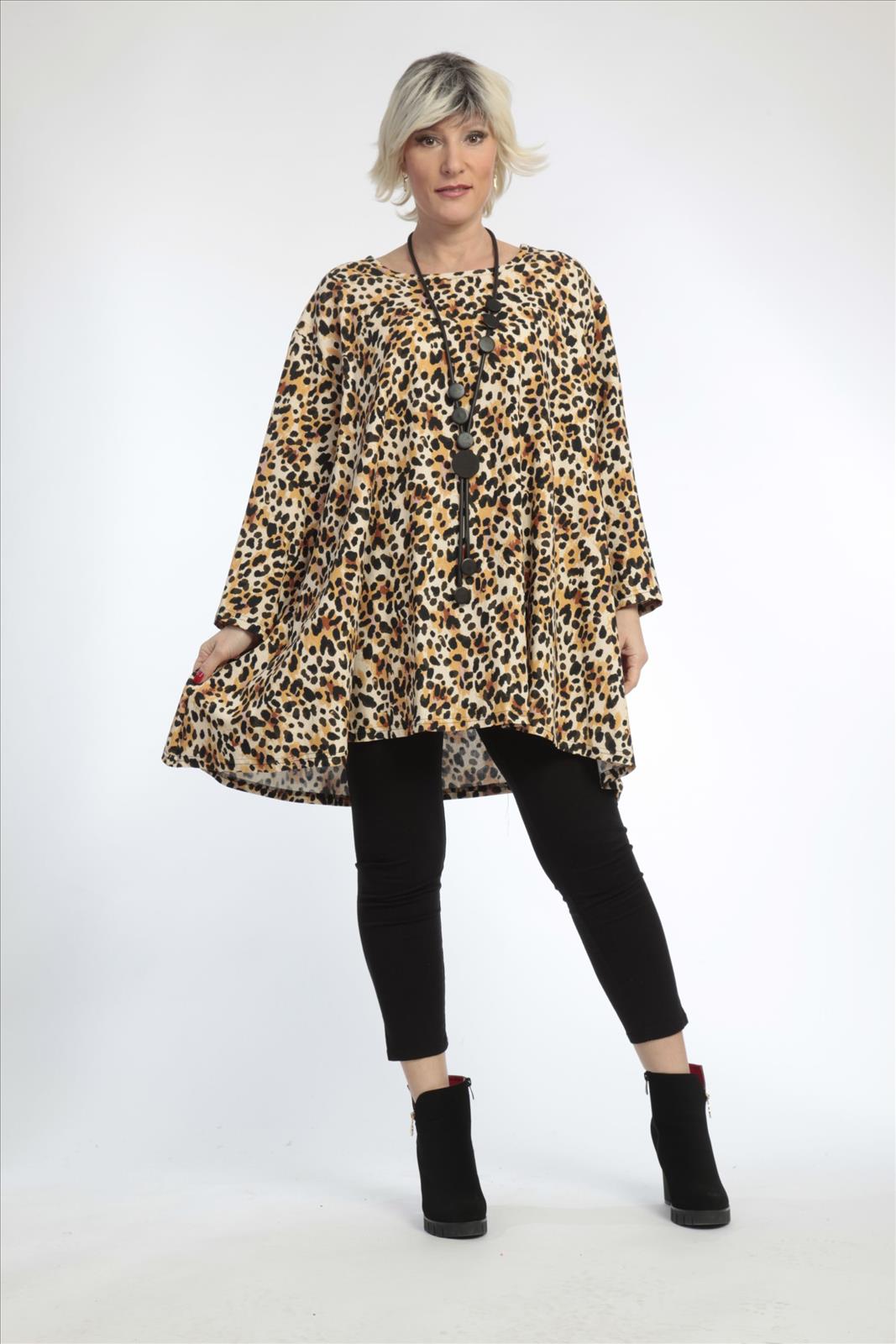  A-Form Bigshirt von AKH Fashion aus Viskose, 0829.00593, Natur-Schwarz, Leopard, Ausgefallen