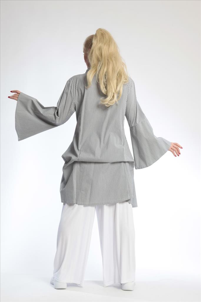  Bluse von AKH Fashion aus Baumwolle in gerader Form, 0688.01865, Anthra-Weiß, Ausgefallen