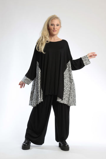  A-Form Shirt in elegantem Punkte-Muster für lässigen Oversize-Look aus Baumwolle und Viskose