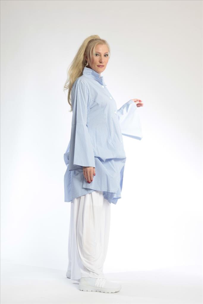  Bluse von AKH Fashion aus Baumwolle in gerader Form, 0688.01865, Blau-Weiß, Ausgefallen