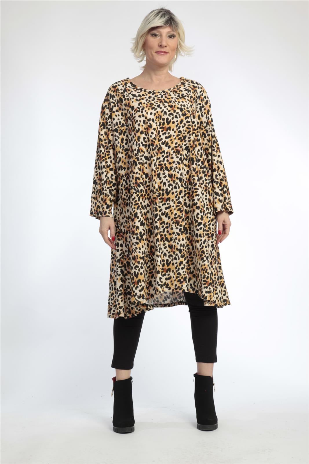  A-Form Bigshirt von AKH Fashion aus Viskose, 0829.02666, Natur-Schwarz, Leopard, Ausgefallen