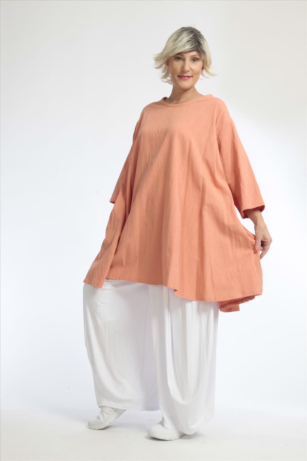  A-Form Bigshirt von AKH Fashion aus Baumwolle, 1033.06570, Apricot, Unifarben, Ausgefallen