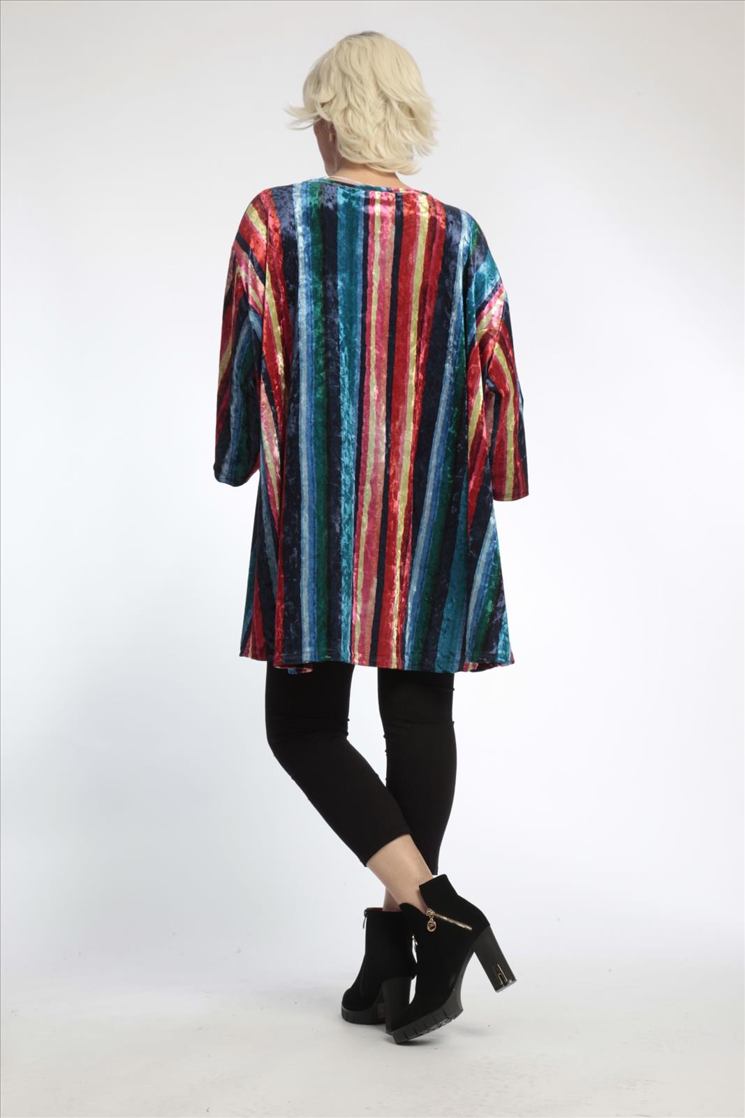  A-Form Shirt mit multicolor Streifen, 3/4 Ärmeln, oversize Schnitt für trendbewusste Plus Size Fashionistas