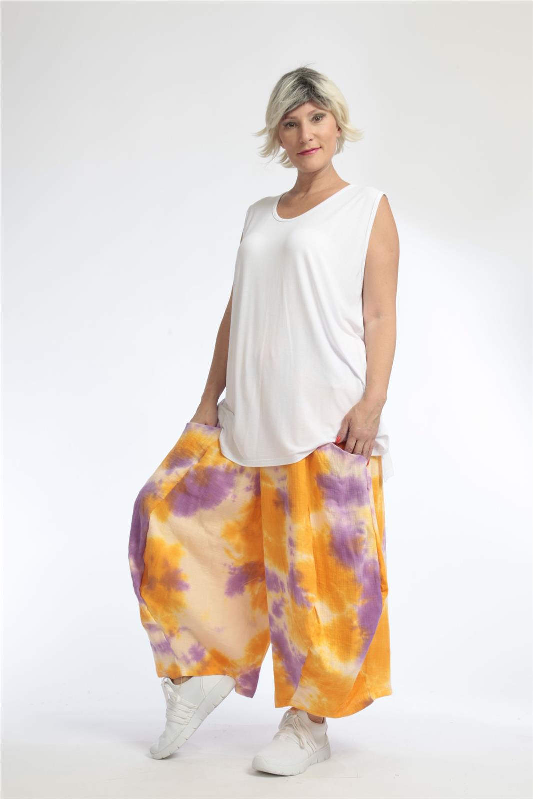  Ballonhose von AKH Fashion aus Baumwolle, 1032.08069, Orange-Lila, Batik, Schick, Modern