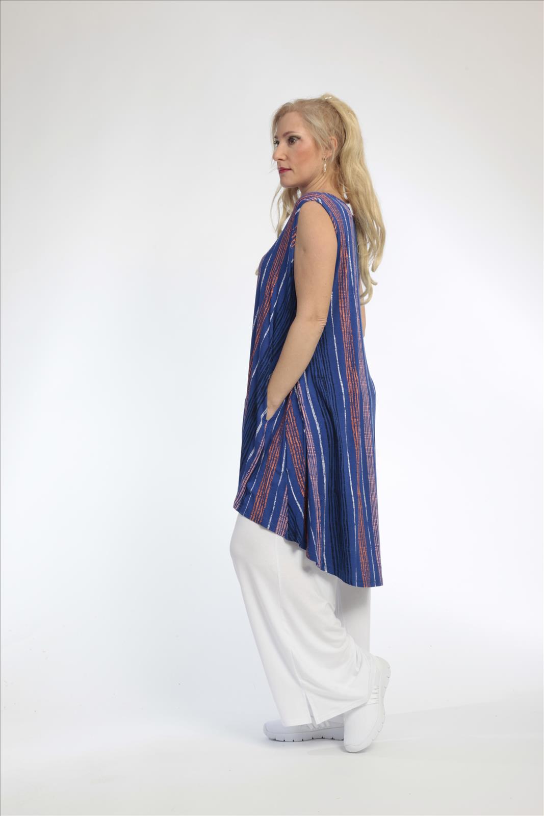  A-Form Tunika von AKH Fashion aus Viskose, 0793.02777, Royalblau-Multi, Streifen, Schick