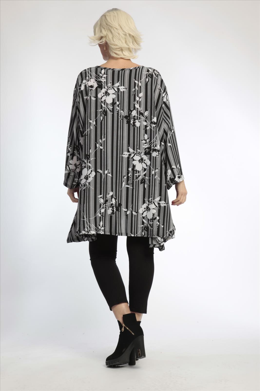  A-Form Bigshirt von AKH Fashion aus Materialmix, 0828.00593, Schwarz-Weiß, Streifen, Schick