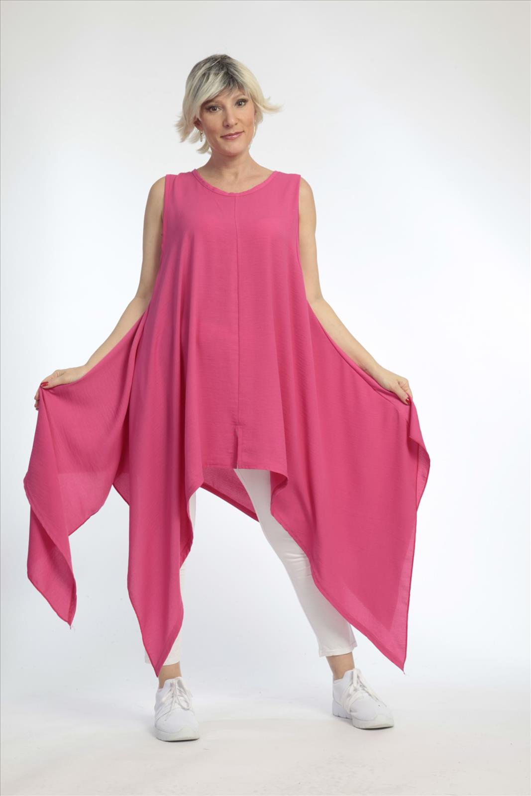  Zipfel Tunika von AKH Fashion aus Viskose, 0831.03067, Pink, Unifarben, Schick, Modern