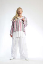  AKH Fashion Jacke in gerundeter Form, aus Viskose, 0805.00130, Pink, Streifen, Schick