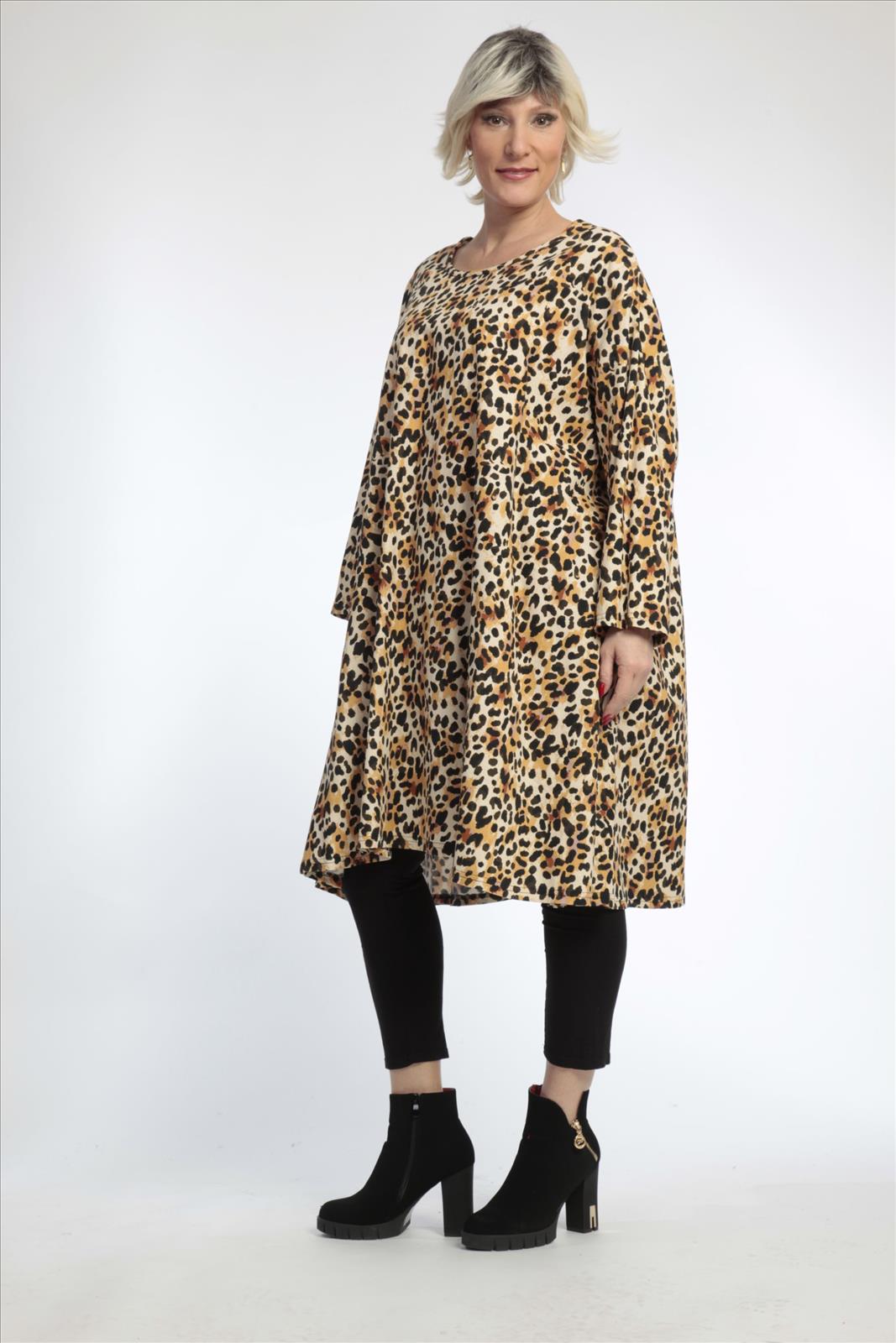  A-Form Bigshirt von AKH Fashion aus Viskose, 0829.02666, Natur-Schwarz, Leopard, Ausgefallen