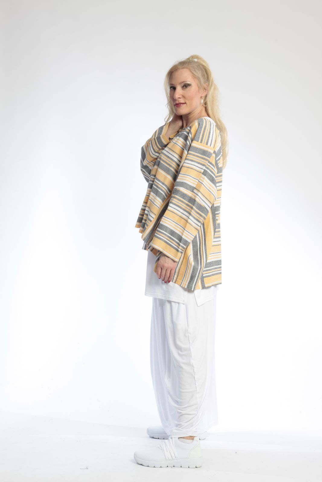  AKH Fashion Bigshirt in kastiger Form, aus Viskose, 0805.03018, Gelb, Streifen, Schick