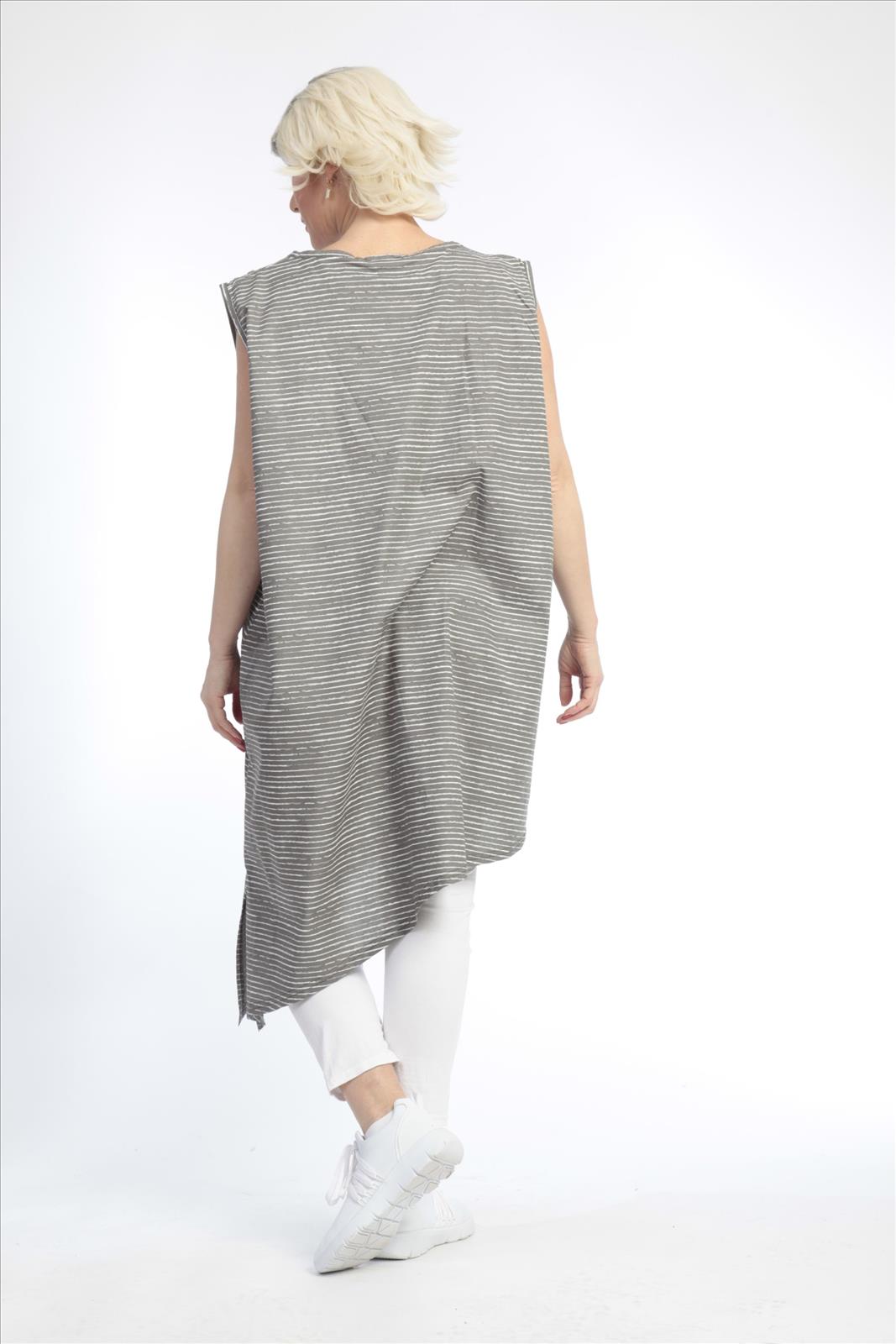  AKH Fashion Tunika in asymmetrischer Form, aus Baumwolle, 0832.06776, Grau-Weiß, Streifen