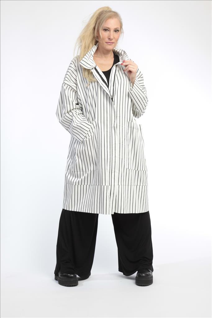  AKH Fashion Jacke in gerader Form, aus Viskose, 0791.06693, Weiß-Schwarz, Streifen