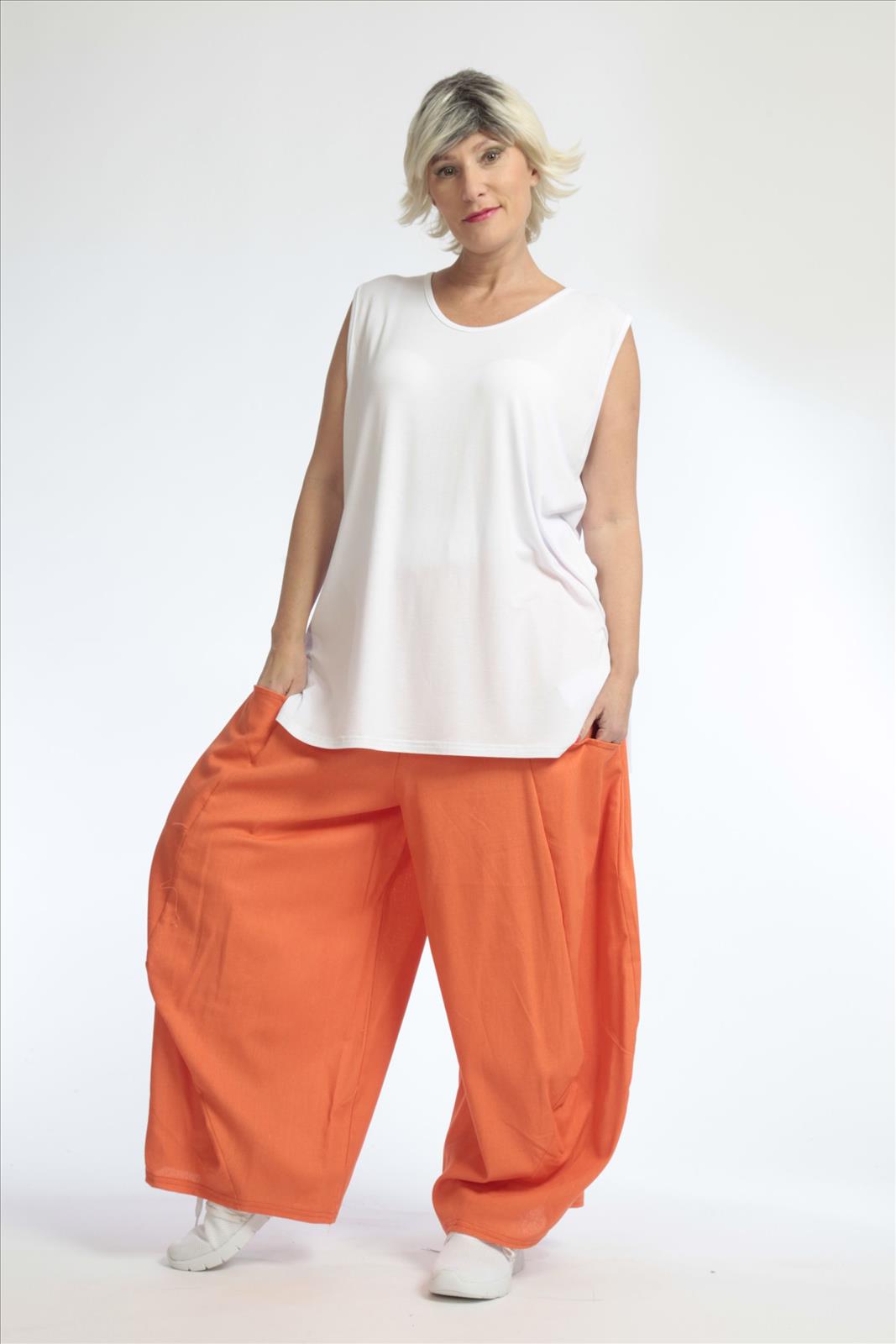  Lässige Damen Ballonhose in leuchtendem Orange mit Oversize-Schnitt und feiner Leinen-Optik